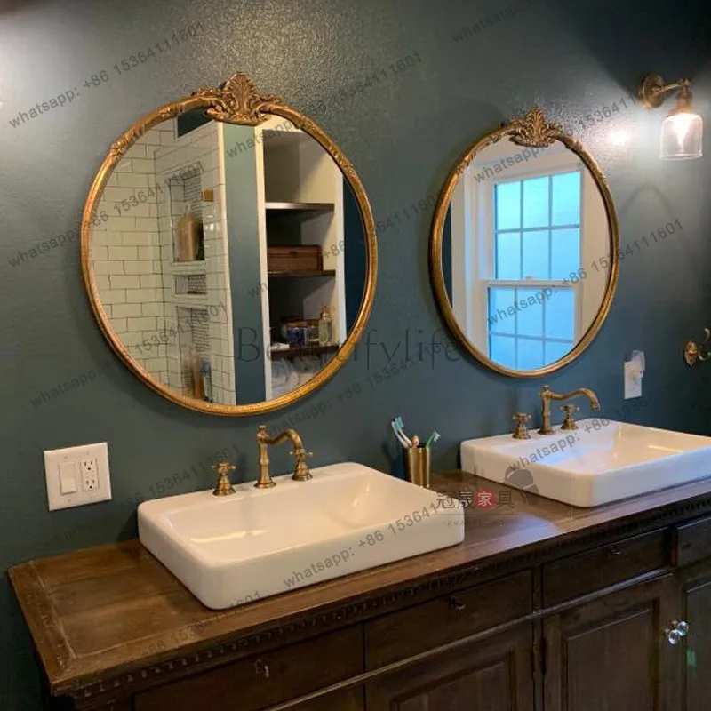 LS retro makeup mirror European carved dressing light luxury wall wall wall hanging bathroom French bathroom mirror