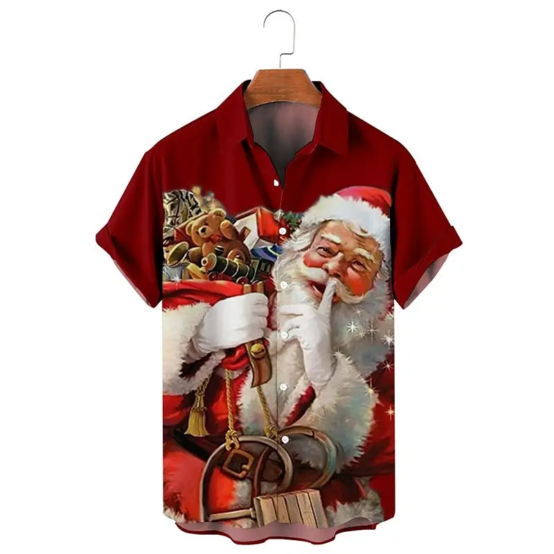 Kerst Casual Heren Shirt Met Korte Mouwen Nieuwjaars Knappe Revers Top Comfortabel Losse Casual Heren Shirt Kerstshirt