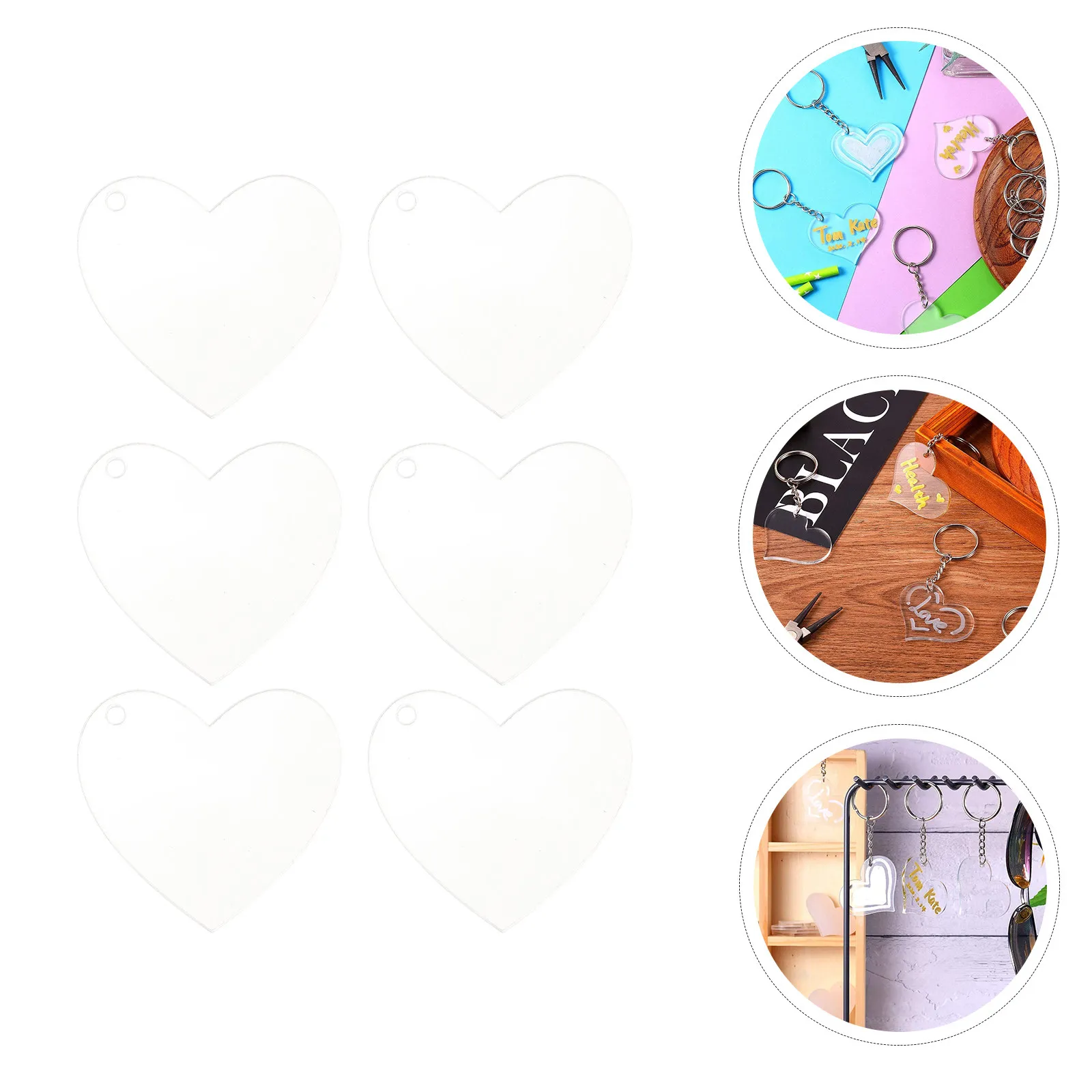 60Pcs Acrylic Heart Pendant Keychain Blank Accessories for DIY Craft Jewelry Making Key Holder Sweater Chain Anklet Phone