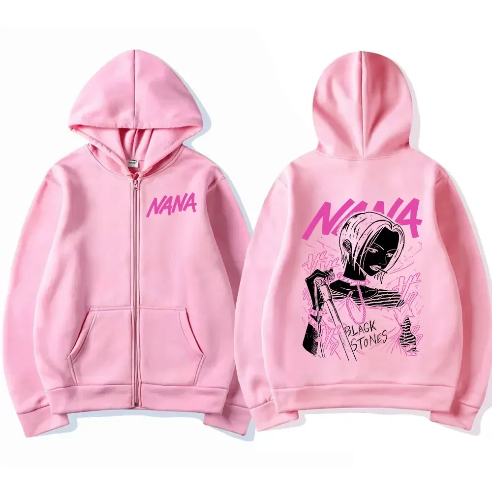 Anime Zipper Hoodie Jacket for Men and Women, Casual Oversized Sweatshirt, Vintage Zip Up Coats, Nana Osaki, Hot