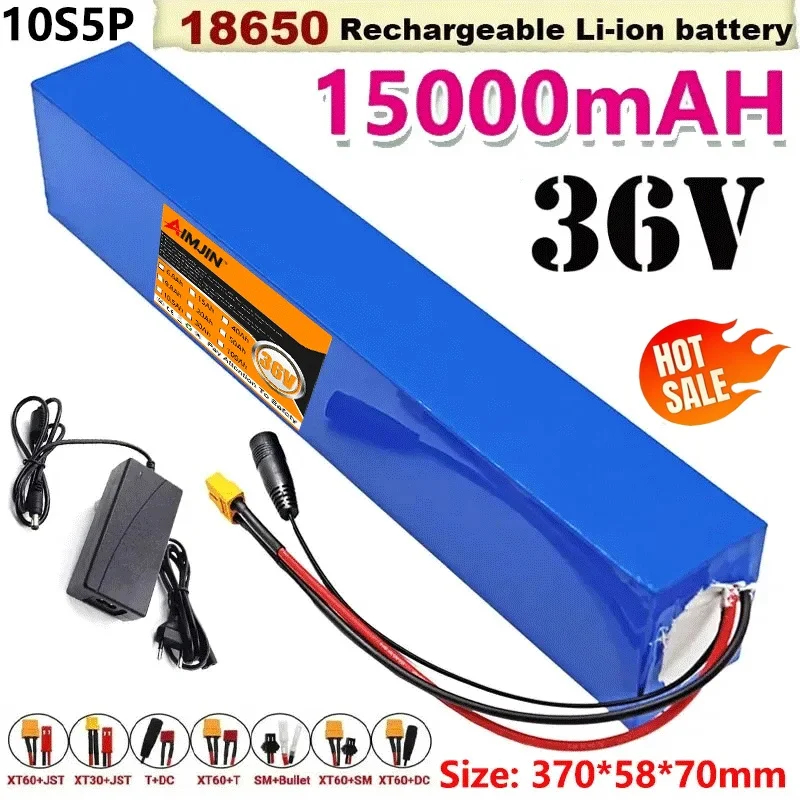 New 10S5P 36V 15Ah 18650 500W-1000W Lithium Battery Pack, 42V 15000mAh High Power Motor, Electric Moving Tool + 42V 2A Charger