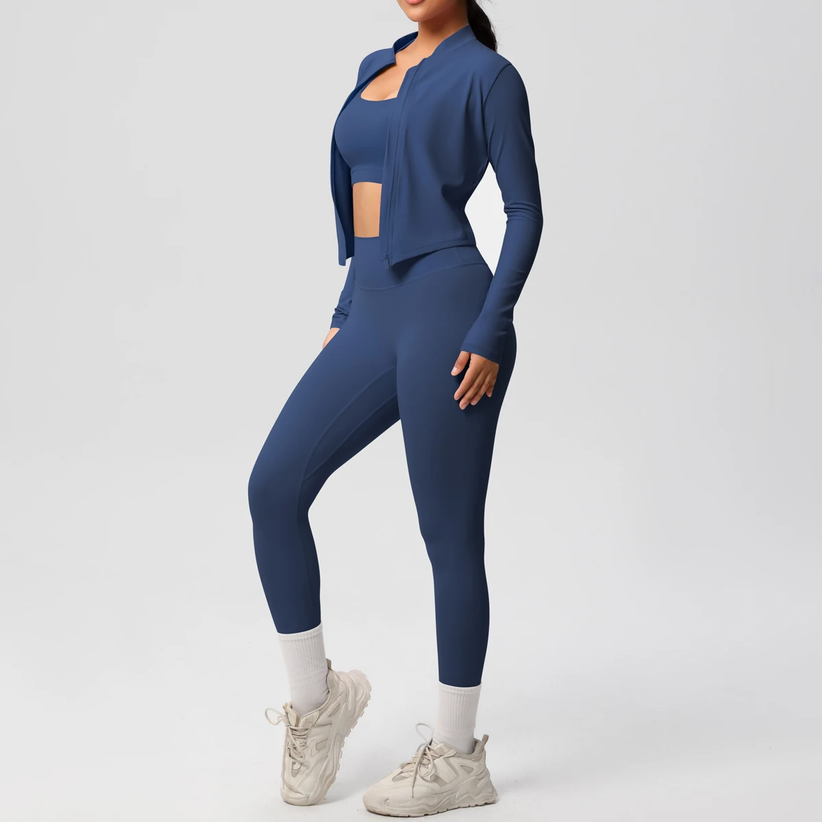 3 stücke Sportswear Yoga Set Gym Sport Bh Zipper Jacke Leggings Kleidung Sportswear Yoga Anzüge Für Frauen Fitness Set Trainingsanzug – Detail 13