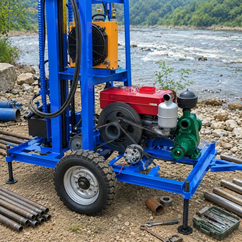 Trailer Mounted Diesel Water Well Drilling Rig For Rural Water Supply With Fast Borehole Progress Source Factory Wholesale