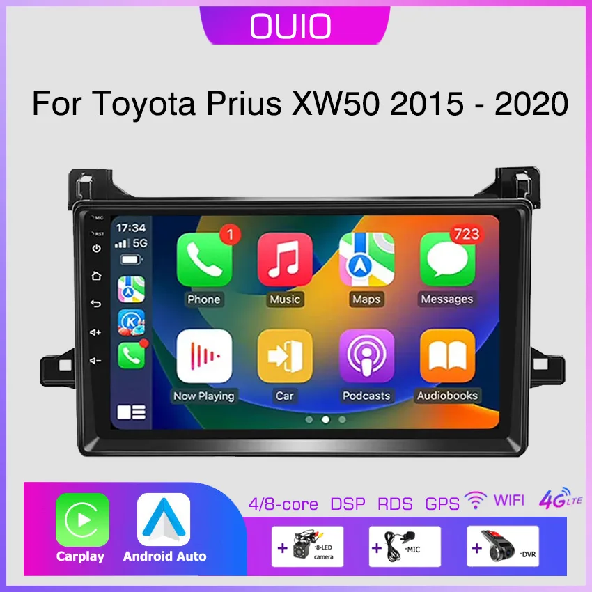 

8GB+128GB 4G Android 13 Radio For Toyota Prius XW50 2015-2020 Car stereo Multimedia Player Carplay Auto GPS 2DIN DSP NO DVD