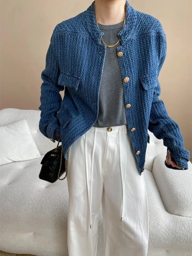 

Vintage Elegant Denim Coat Women Early Autumn Fashion Trend All-match Jackets 2025 New Loose Long Sleeve Tops Mujer