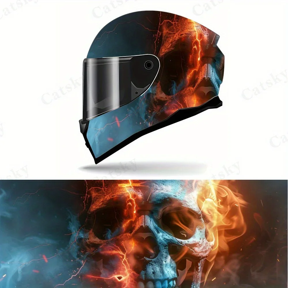 

Unique Dual Flame Skull Motorcycle Helmet Vinyl Wraps Decal, Self-adhesive Waterproof Helmet Decoration, DIY Graffiti Film, Univ