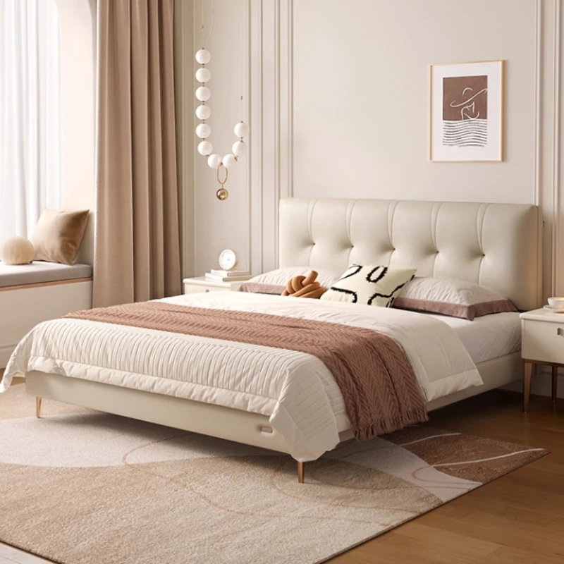 

200220cm 180x200cm 150x200cm Cream Style Light Luxury Leather Double Bed Bedroom Beds 2 People Frame Twin King Size Bed Kingsize