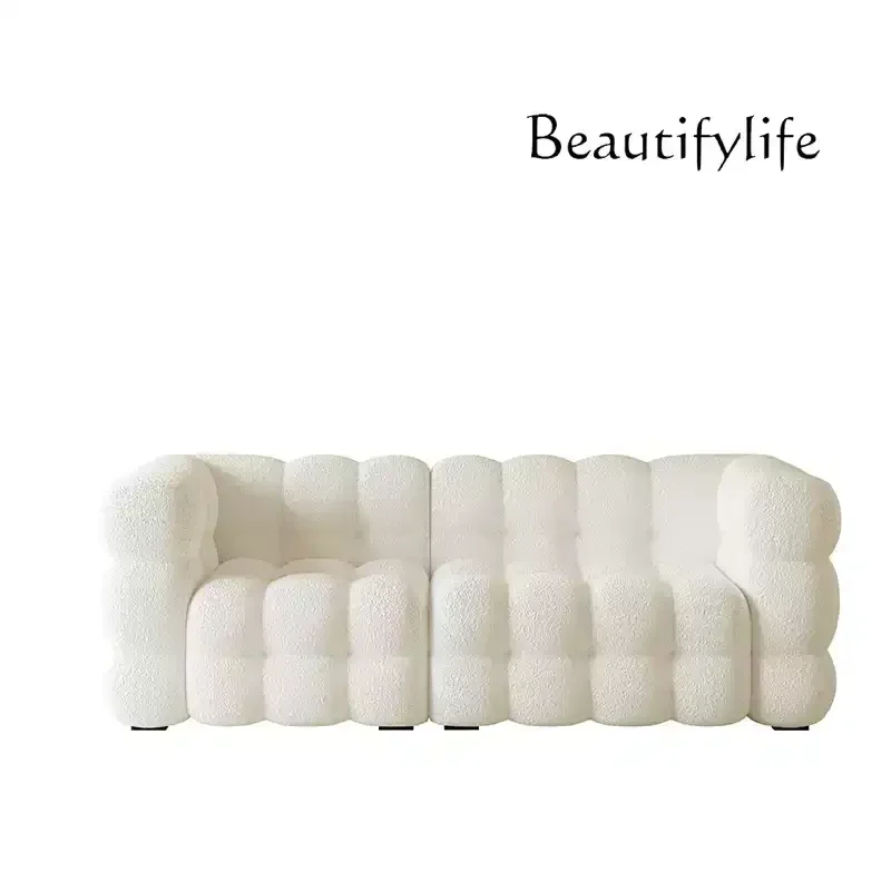 Nordic modern simple sofa small apartment living room lamb wool fabric sofa