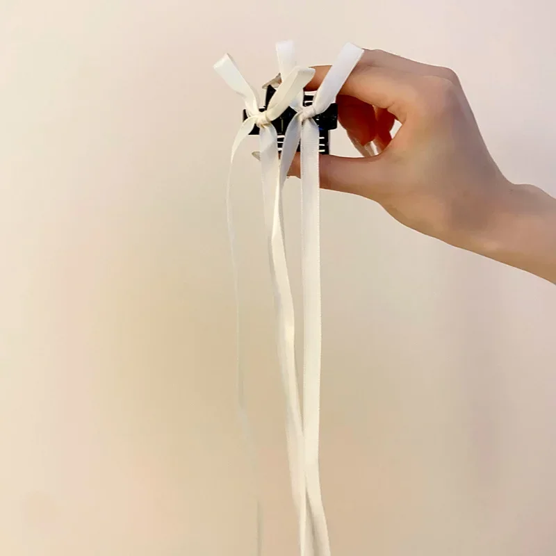 Garras acrílicas de cabelo bowknot para mulheres, monocromáticas, fita, longas, doces, fofas, moda, clipes de tubarão, acessórios de festa, 2 peças