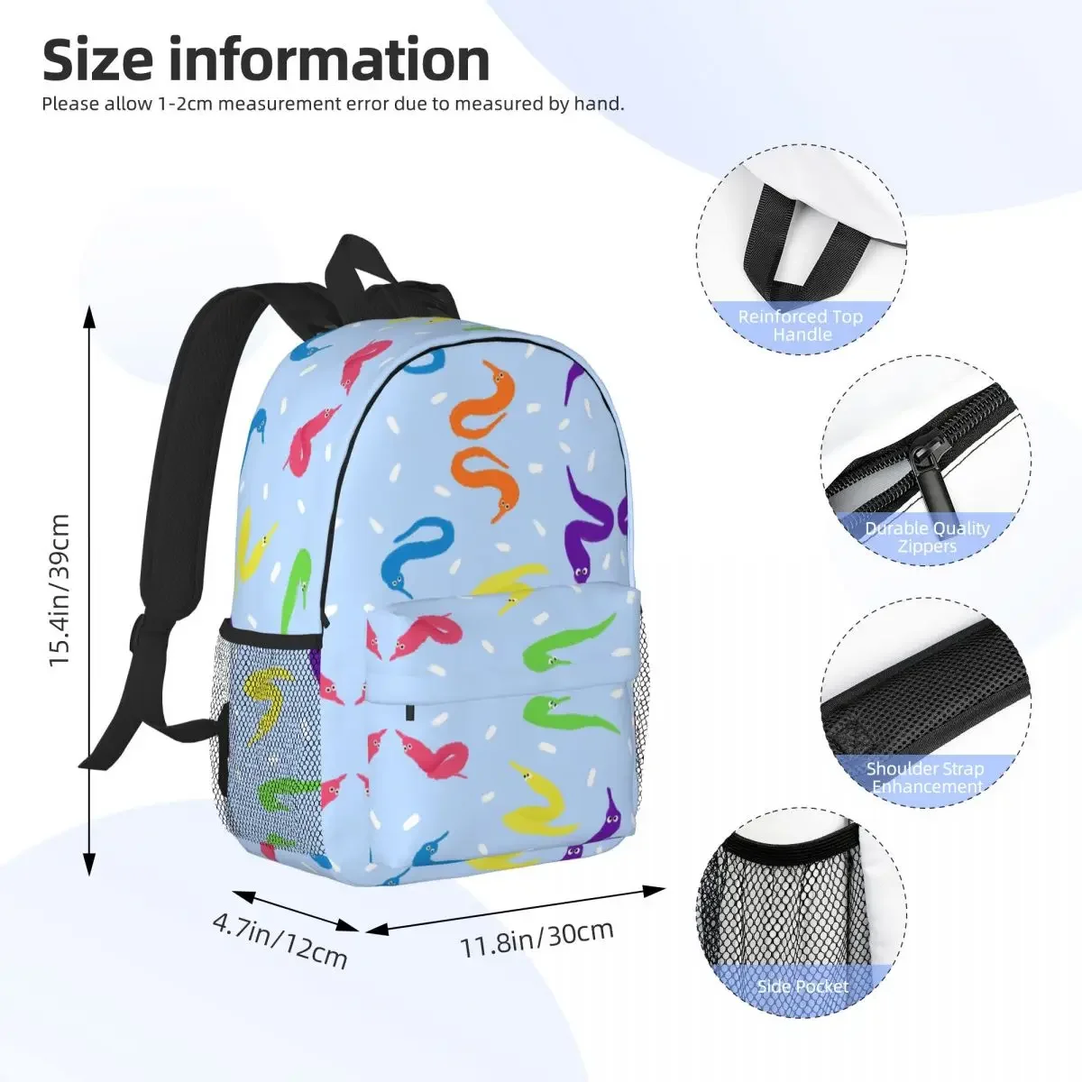 Worm On A String Babey Backpacks Boys Girls Bookbag Fashion Students School Bags Laptop Rucksack Shoulder Bag Large Capacity