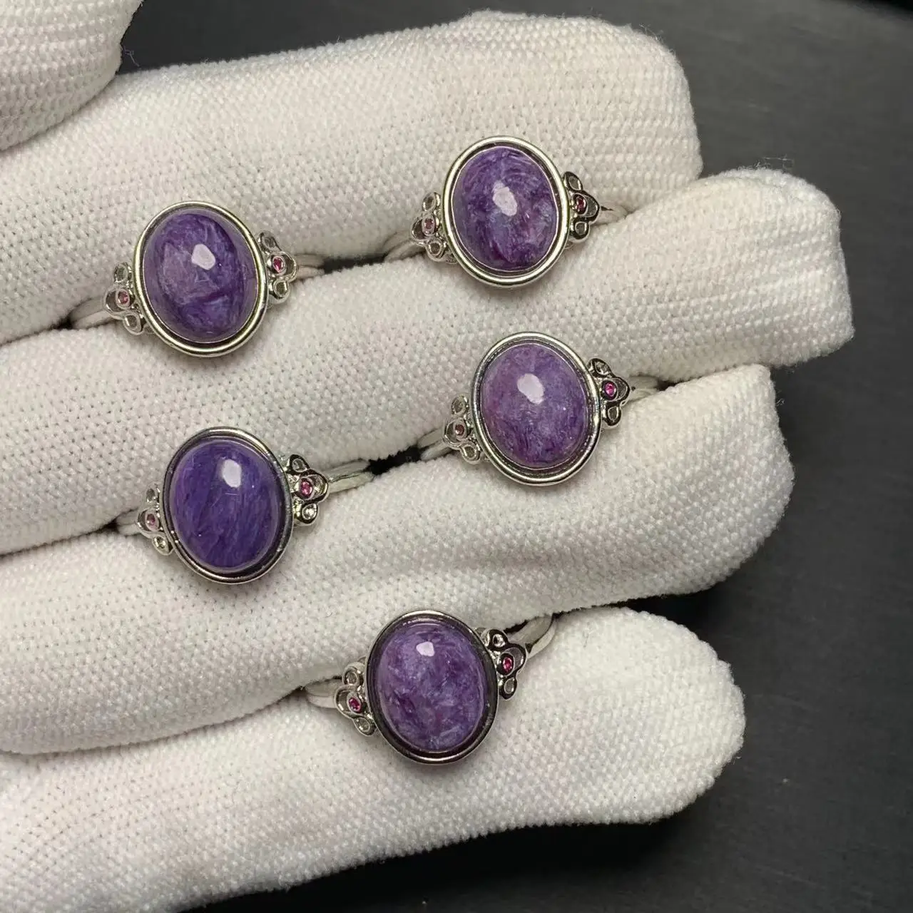 MM Natural Charoite Ring Adjustable Female Stone Ring Jewelry for Women Gift Wholesale High Quality Vintage Fine