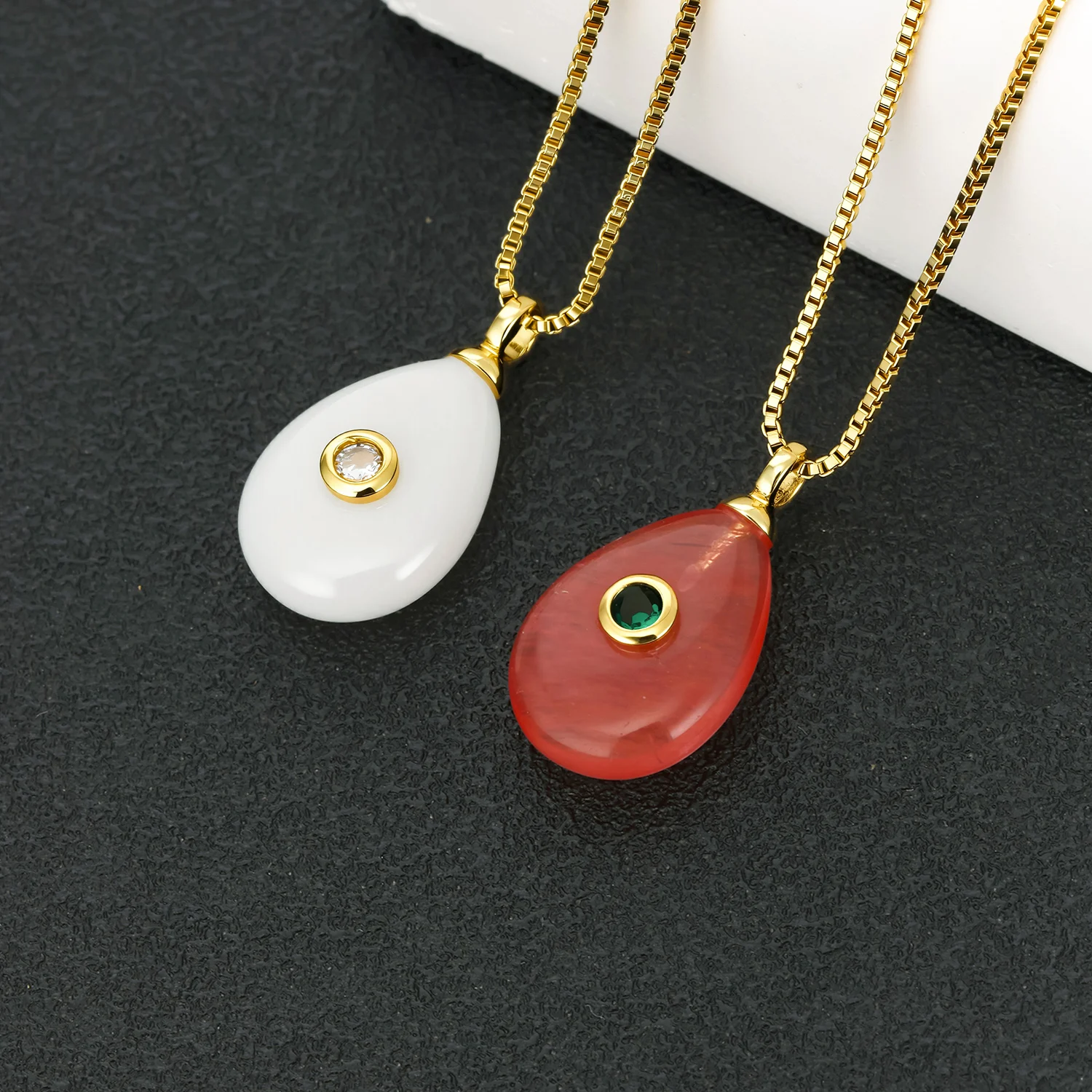 Nidin Simple Fashion Teardrop Pendant Box Chain Shiny Crystal Zircon Inlaid Water Drop Stone Necklace Women Boho Jewelry Gifts