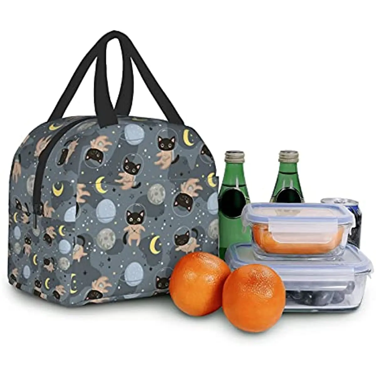 Simpatici gatti astronauti Kawaii Lunch Box Borsa da viaggio Borse da picnic isolate Ritorno a scuola riutilizzabili per uomo donna ragazza ragazzo