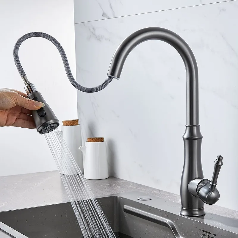 

Золотой многофункциональный выдвижной кухонный смеситель для горячей и холодной воды, современный и модный смеситель для раковины с одним отверстием