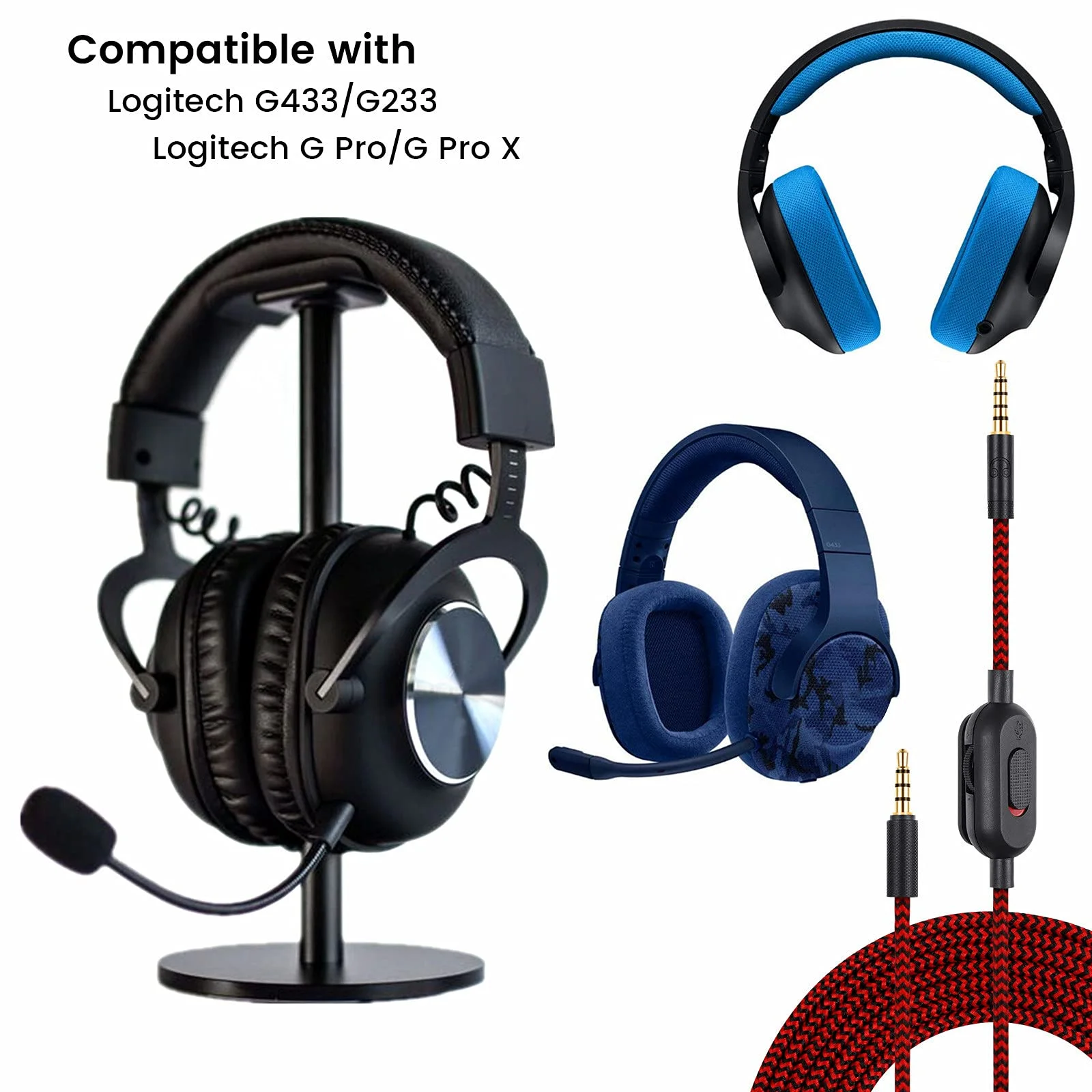 2.0 متر مضفر استبدال ملحق تمديد كابلات الحبل سلك ل Logitech G433 G233 جرام برو X سماعة الألعاب مع كتم الصوت التحكم كليب