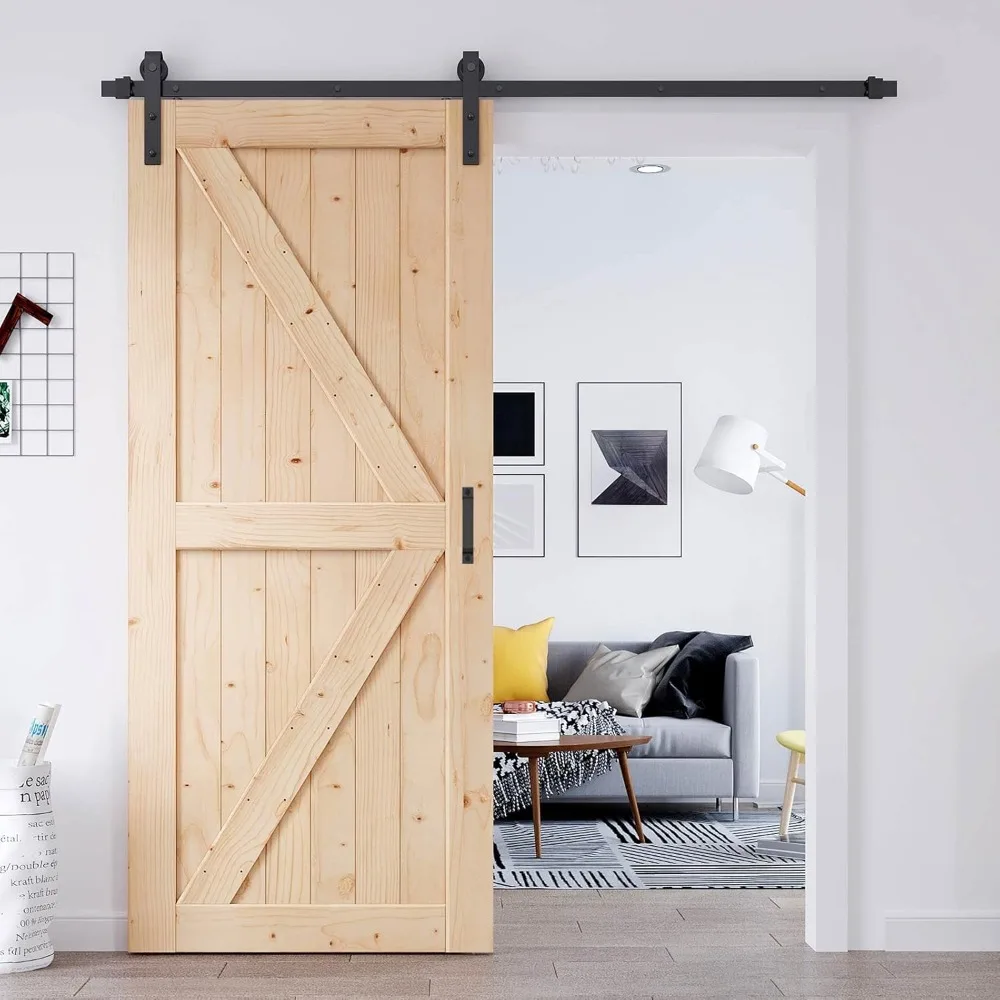 36in X 84in Sliding Barn Door with 6.6FT Barn Door Hardware Kit & Handle Included,DIY Assemblely,Easy Install,Apply To Interior