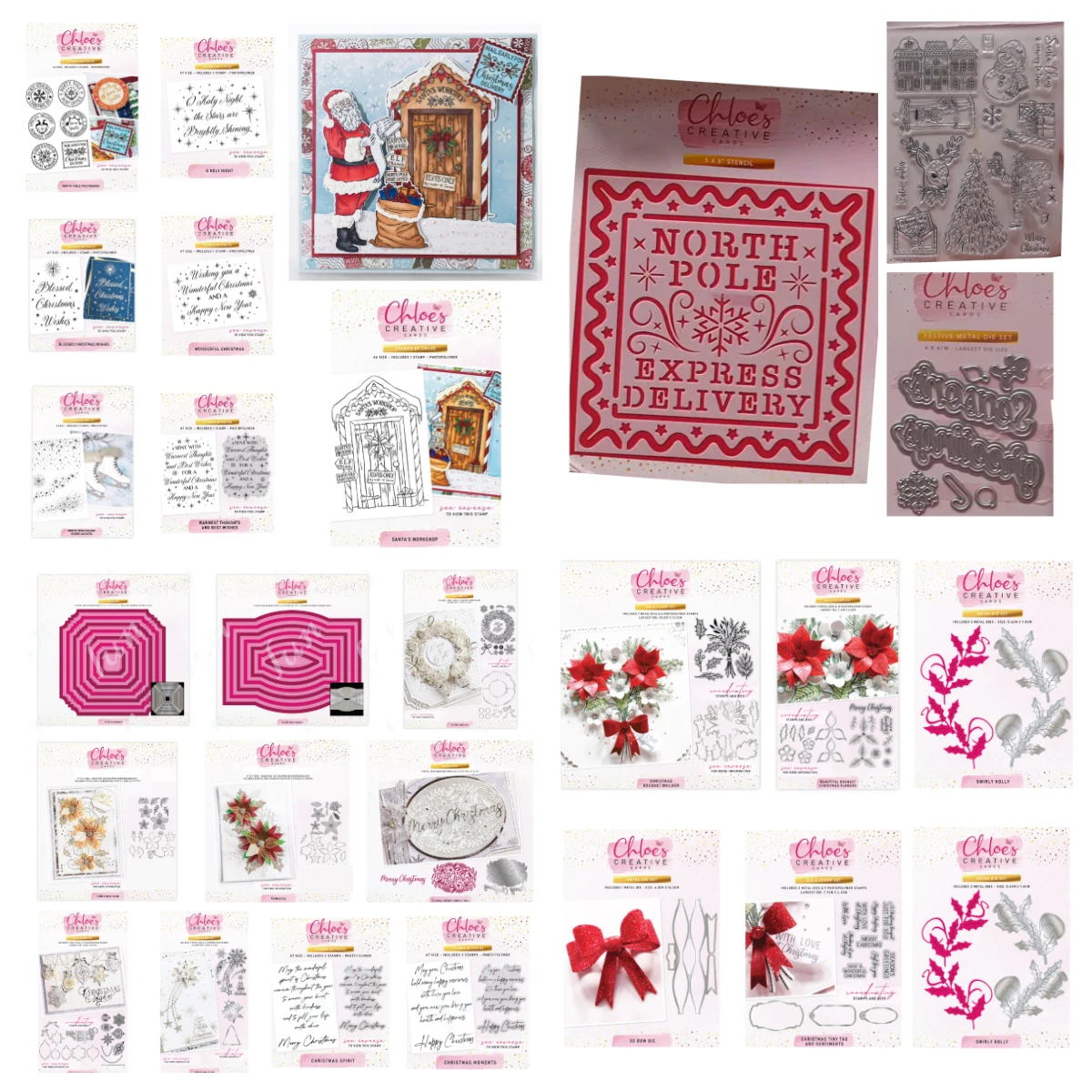 

Blessed Christmas Poinsettia Bouquet Clear Stamps Metal Cutting Dies DIY Cut Craft Santa’s Sentiments Stamp Scrapbooking Decor