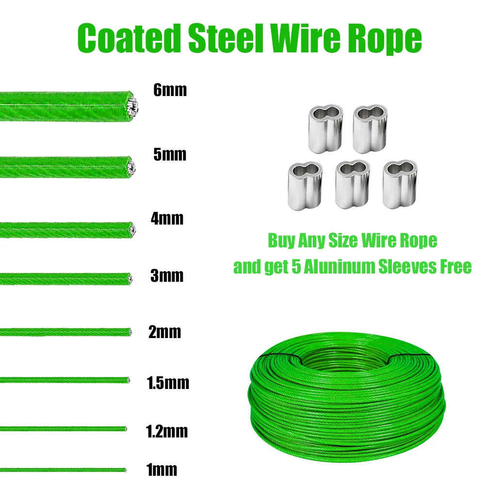

1/1.2/1.5/2/3/4/5/6mm Steel Wire Rope Green Coated PVC Plastic Coated Stainless Cable With Super Strong Load-Bearing Capacity