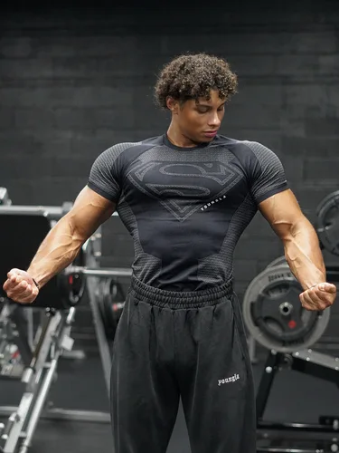 Imagen 2 del producto 2025 NUEVAS camisetas de fitness para hombres, ropa deportiva, camiseta, medias, entrenamiento de alta elasticidad, ropa de fitness de manga corta para hombre