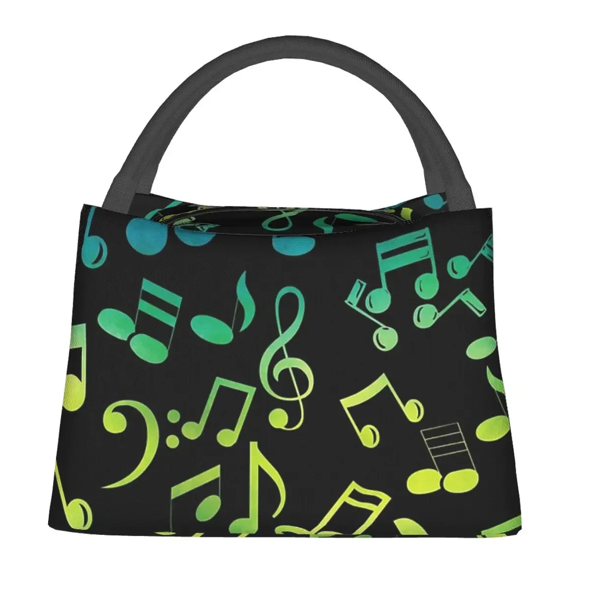 Yellow And Green Music Notes Lunch Bags Insulated Bento Box Lunch Tote Picnic Bags Cooler Thermal Bag for Woman Student Office