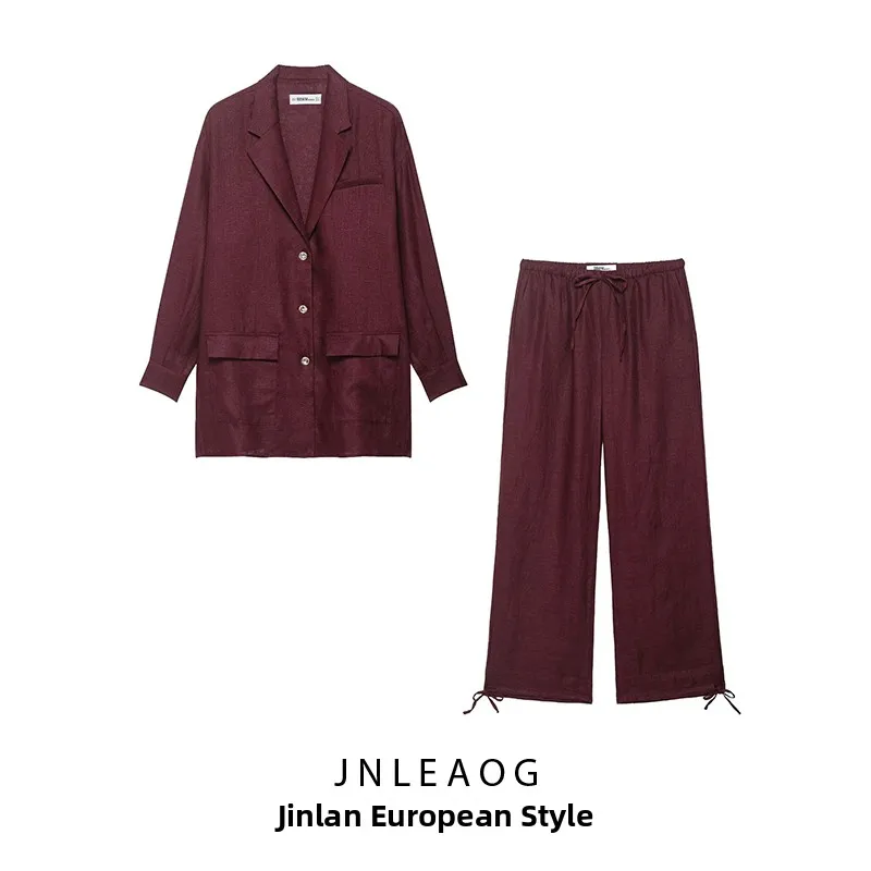 

JNLEAOG Autumn New Long Sle Women's Suit Jaet Lantern Pants Faion Set European Sle Long Coat Women's Autumn Outfit