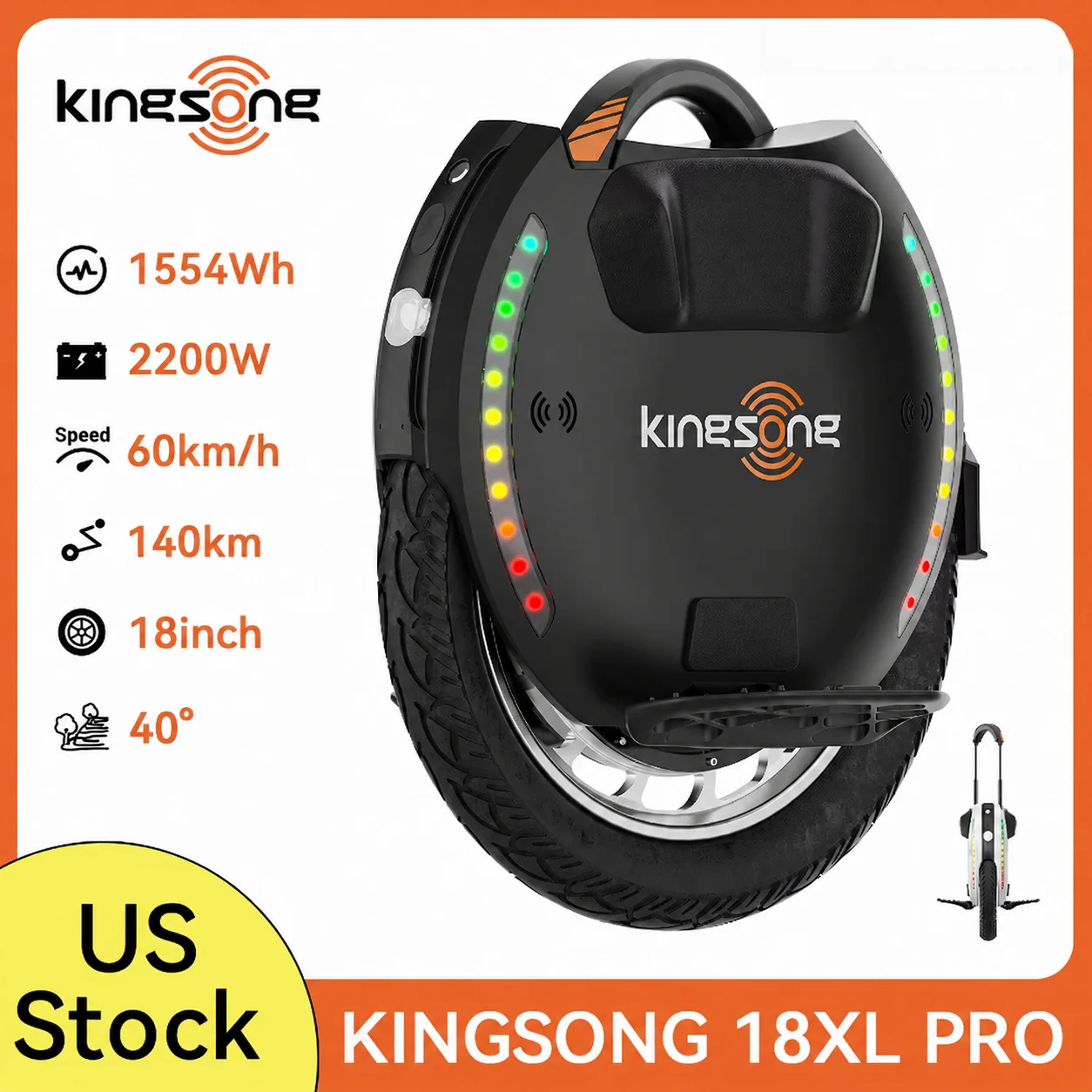 

Kingsong 18XL Pro Electric Unicycle 18” 37 MPH 87 Mile Long Range Commuting One Wheel EUC