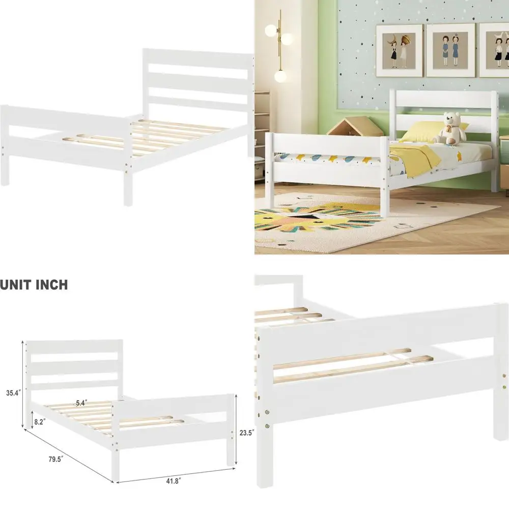

Wooden Twin Platform Bed for Kids, Suitable for Boys, Girls, and Teens, White Finish