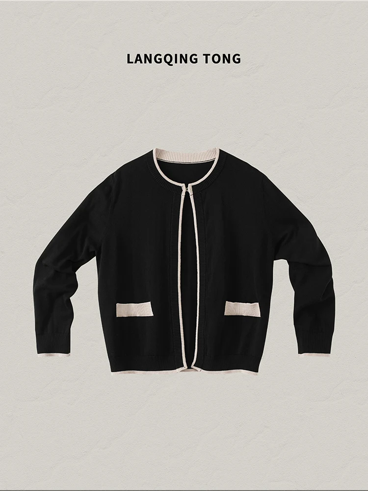 

Bla Pure Cotton Knitted Open Cardigan Women's Loose Casual Thin Long Sve Top New Autumn Wear Comfortable round Ne Design