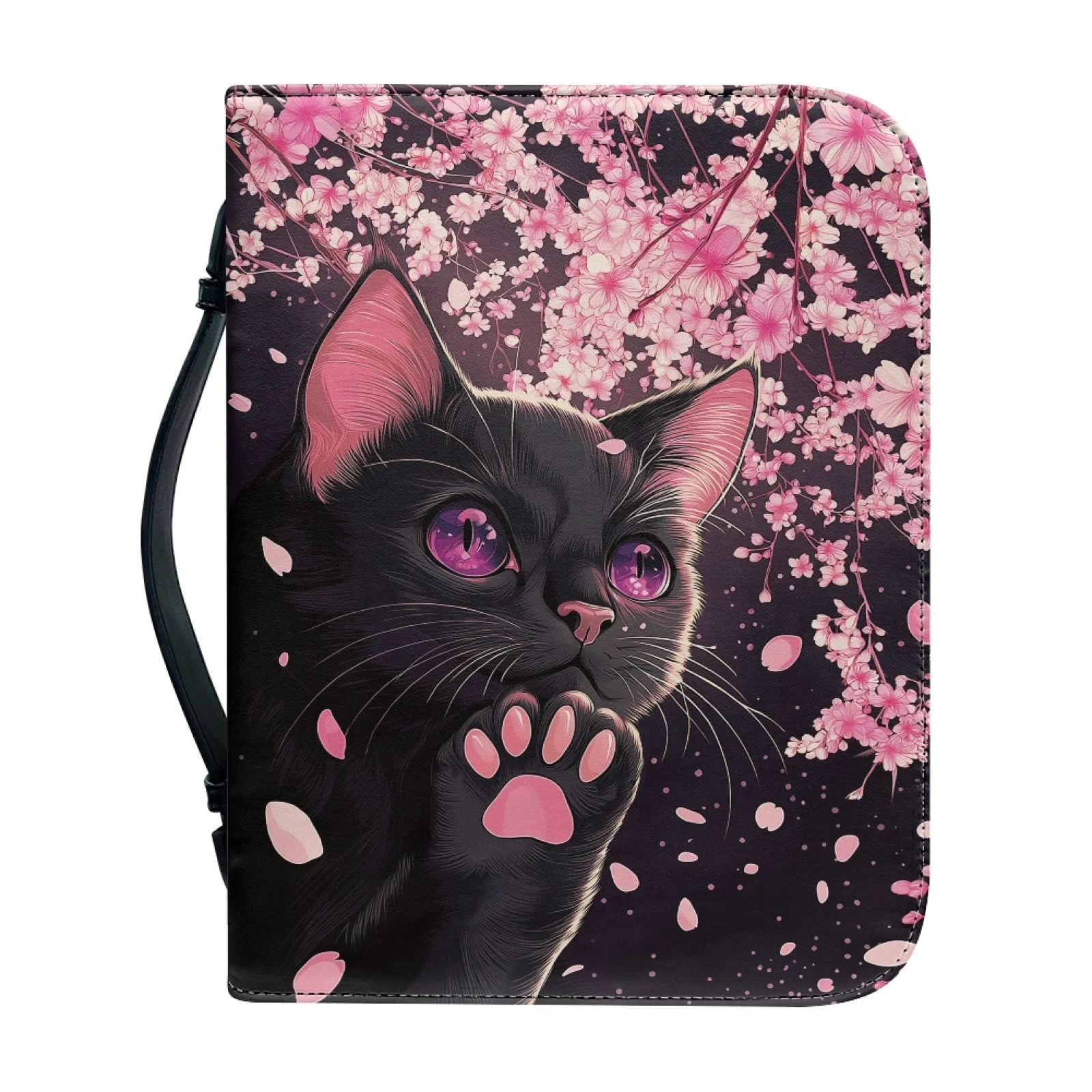 PENSTROLL Black Cat Cherry Blossom Waterproof Bible Carrier for Women Protective Bible Carrying Pack New Trend
