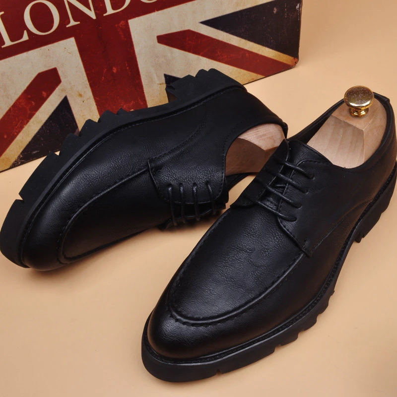 mens casual business office natural leather shoes lace-up platform shoe black stylish summer sneakers youth gentleman footwear