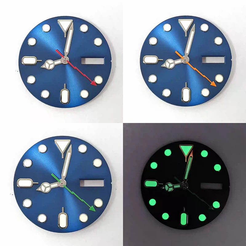 28.5 مللي متر الأخضر مضيئة المزدوج التقويم الأزرق أمة الله ساعة الطلب + بنز البرق الأيدي ساعة اكسسوارات صالح NH36 الحركة الميكانيكية