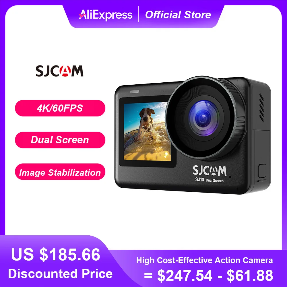 SJCAM SJ10 Pro Dual Screen Action Camera 4K 60FPS Six Axis Gyroscope Anti-Shake Waterproof 2.33" Touch Screen Sport Camera