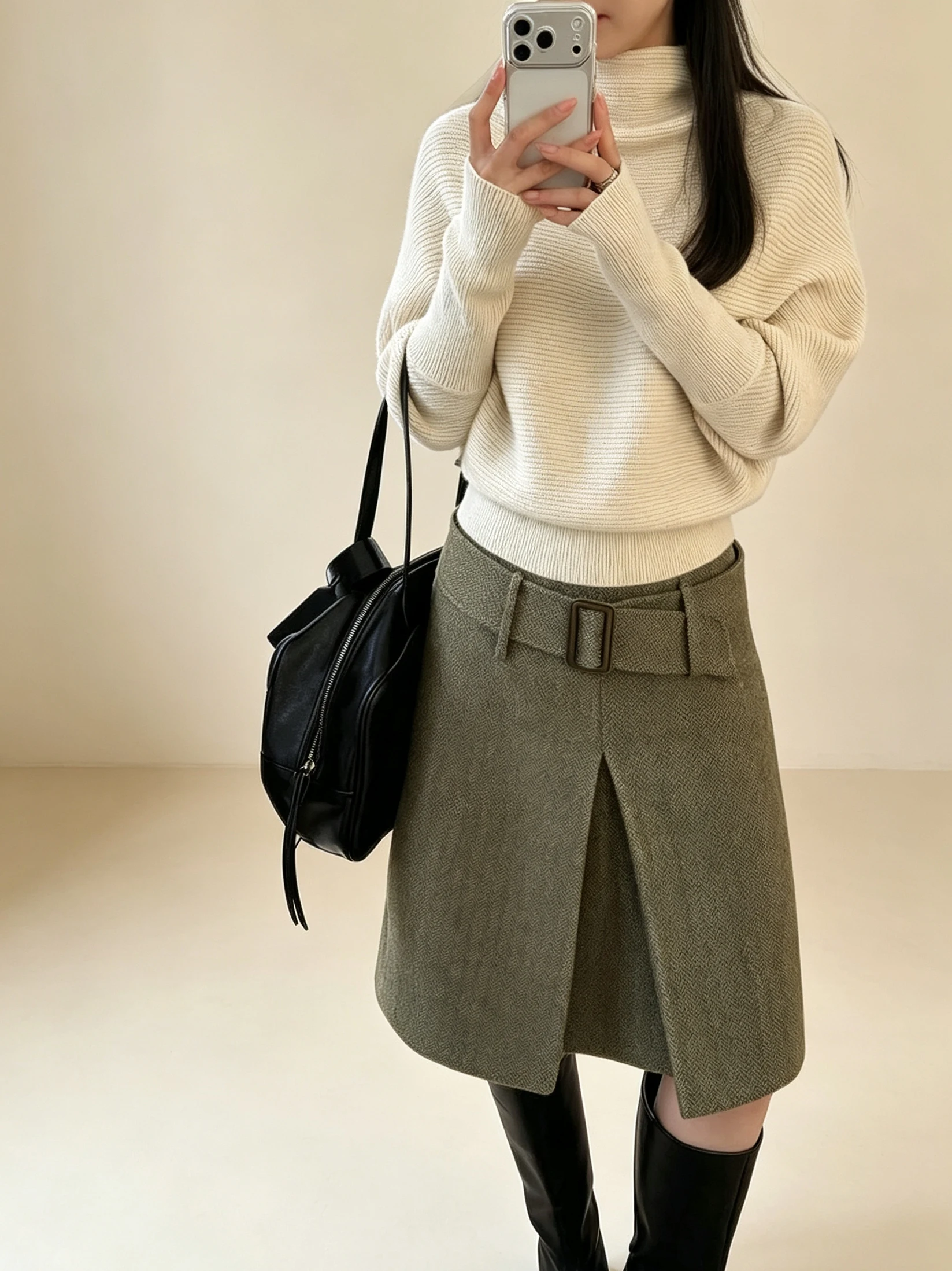 Retro High Waist A-Line Skirt Women's Fashionable Checkered Wool Blend  Skirt Slimming Versatile Autumn New Arrival