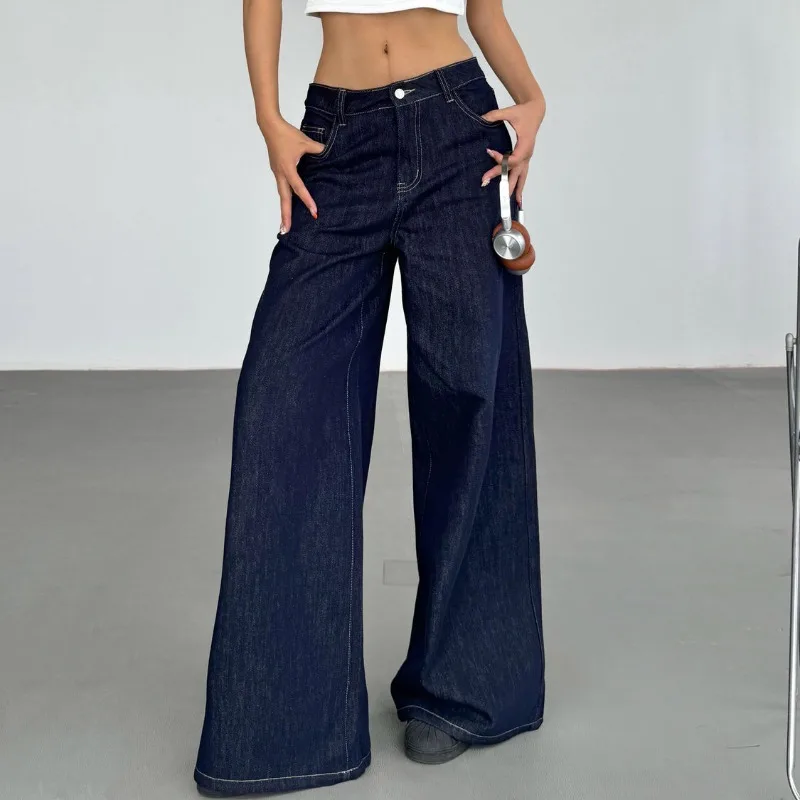 

Deeptown Y2k Vintage Blue Jeans Woman America Retro Baggy Harajuku Casual Denim Pants Korean Style Wide Leg High Waist Trousers