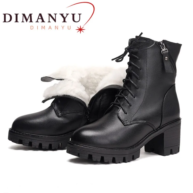 

DIMANYU Ankle Boots Women Genuine Leather Natural Wool Warm Plus Size 41 42 43 Short Boots Women Military Winter Women Booties