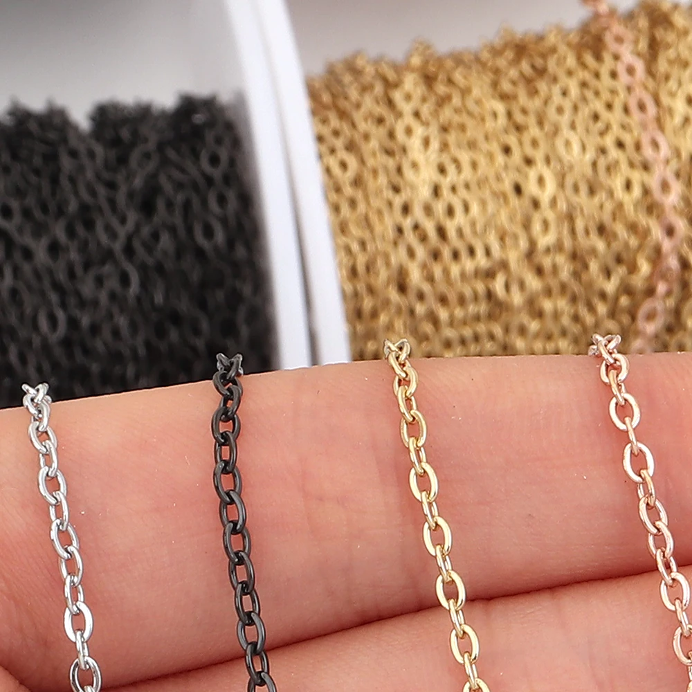 10 ياردة سلاسل الفولاذ المقاوم للصدأ السائبة عبر سلسلة سلك مسطح ربط سلسلة لصنع المجوهرات سوار ذاتي الصنع قلادة ملحقات السلسلة