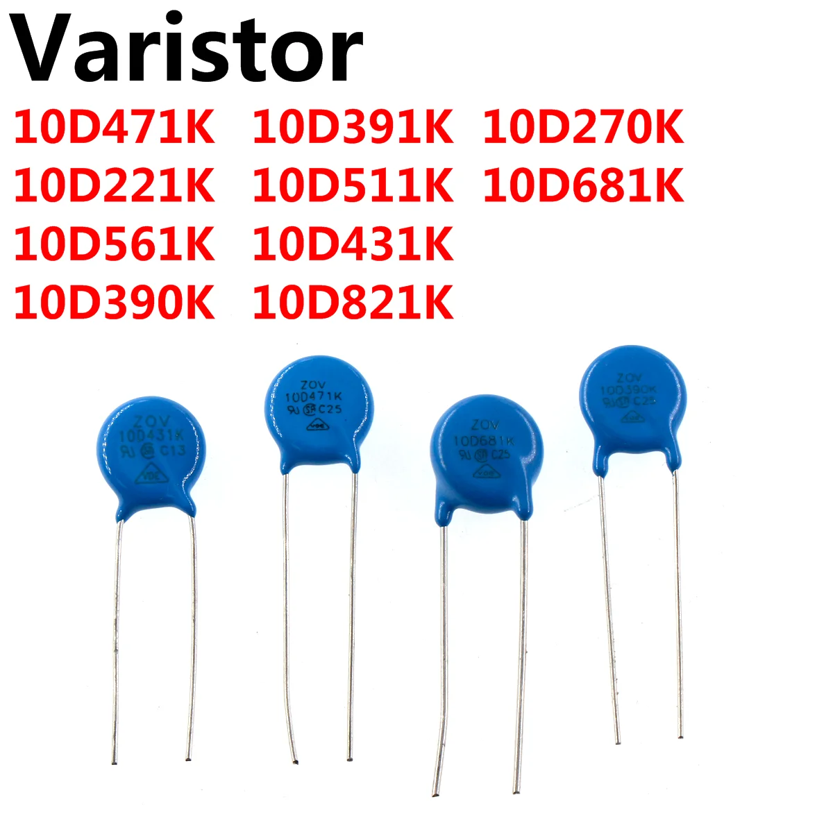 100PCS varistor 10D471K 10D221K 10D561K 10D390K 10D391K 10D511K 10D431K 10D821K 10D270K 10D681K