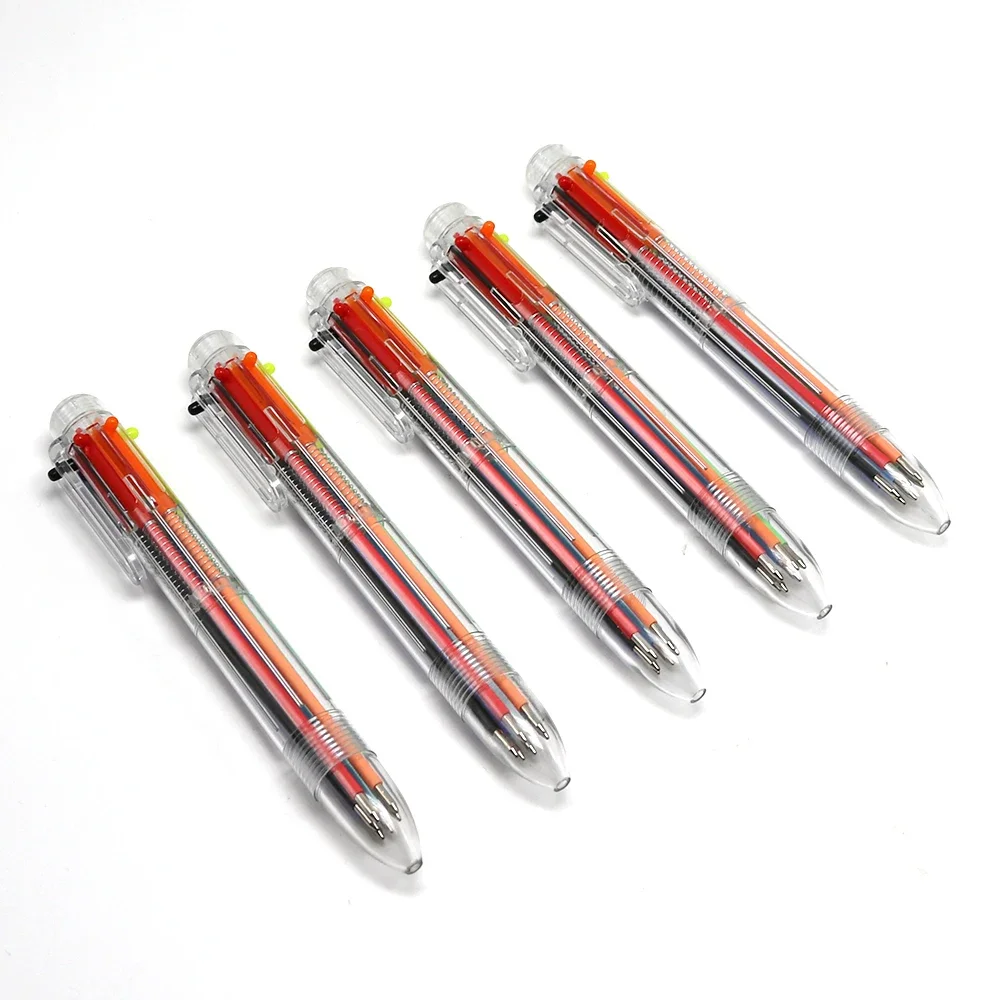 Plastic Pens With Multi-color Models 0.7mm 6 In 1 Six Colors Transparent Barrel Ballpoint Pen