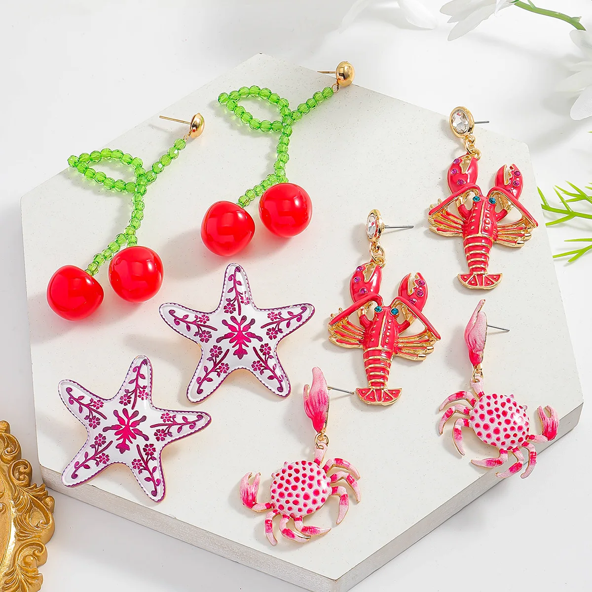 ZAA Anting Menjuntai Hewan Laut Trendi untuk Wanita Perhiasan Bunga Kepiting Lobster Bintang Laut Enamel Indah Pakaian Pesta Pantai Musim Panas