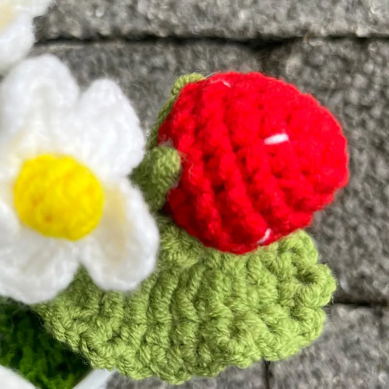 Hand-Crocheted Strawberry Bonsai,Artificial Potted Plants,Handmade Ornaments,Valentine Gift Ideas For Room Home Table Decoration