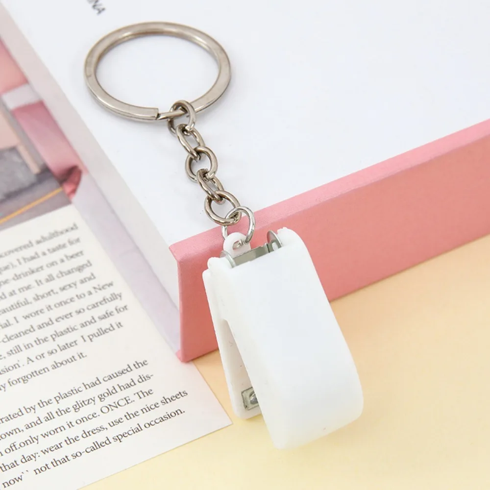 Colorful Metal Mini Stapler ABS Solid Color Keychain Cute Cartoon Stapler