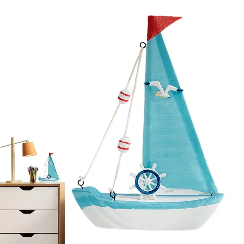 Model Sail Boat Watercraft Mini Boat Decoration Collectible Figurines Home Decor 16X22cm Handmade Wooden Boat Decor Nautical