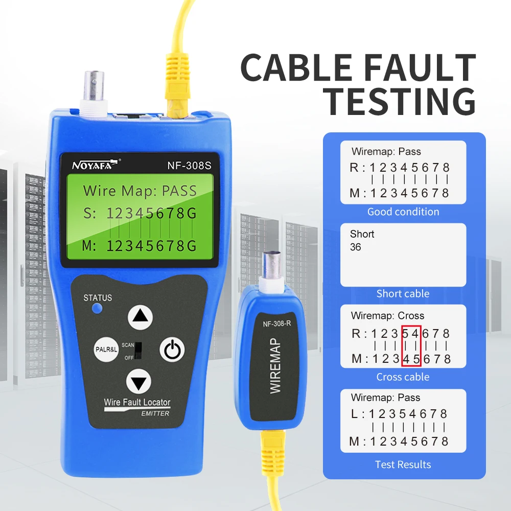 NOYAFA NF-308 Measure Network LAN Cable Length Cable Continuity Test Wire Tracker RJ45 RJ11 Ethernet USB BNC Cable Tester