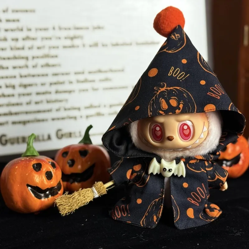 

17cm Dolls Clothing For Labubu Outfit Accessories Sitting Party Halloween Trick-Or-Treat Series Pumpkin Cloak Flying Broomstick