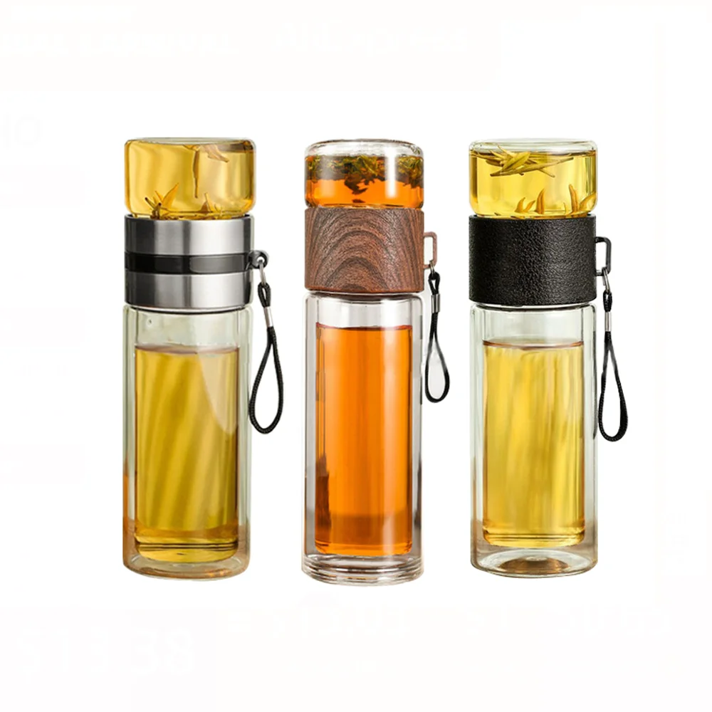 Glass Water Portable Bottle Double Wall Thermal Tea Water Separation Glass Mug High-End Simple Insulation Creative Drinking Cup