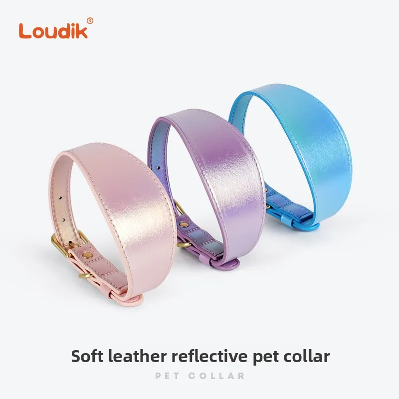 

Colored Leather Reflective Pet Collar Dog Collar Medium and Small Dog Pet Supplies