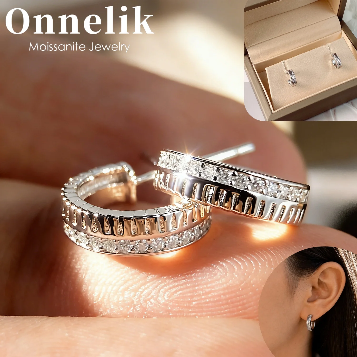 

Onnelik S925 стерлингового серебра круглой формы 0,005 карата серьги с муассанитом штабелируемые легкие роскошные украшения для ушей для женщин уникальный подарок