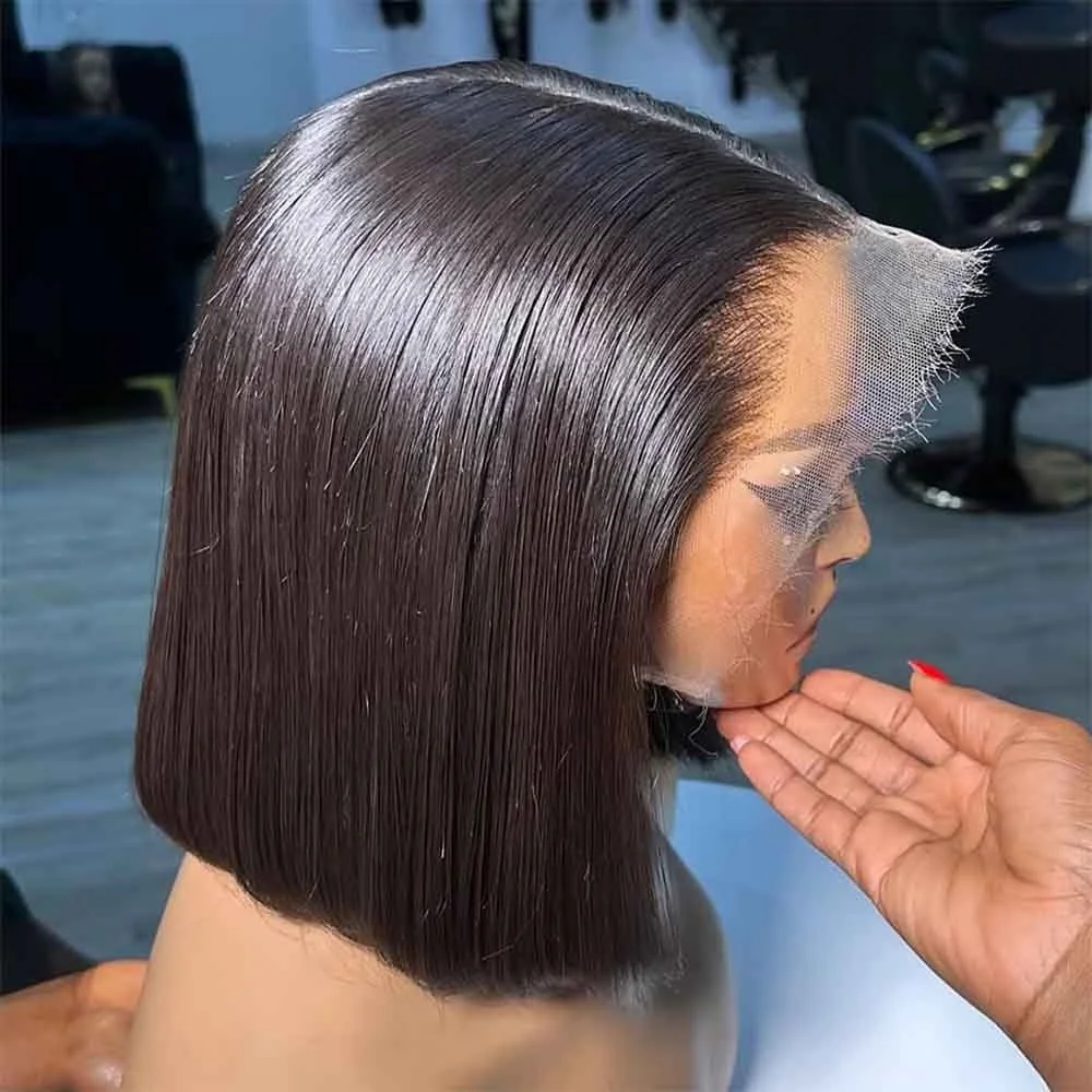 

200% Density Bone Straight Short 13x4 Bob Wig Human Hair Vietnamese Hair Lace Frontal Bob Wig Human Hair Preplucked Wig 12 14 in