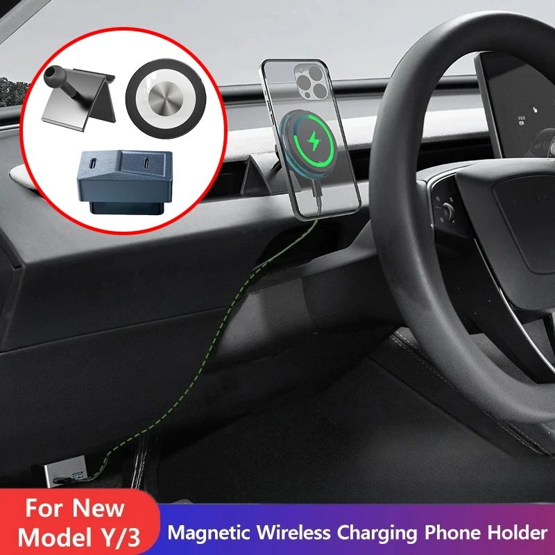 

Прозрачное магнитное автомобильное зарядное устройство для Tesla Model Y Juniper 2025 Model 3 Highland 2024 - 2025 15 Вт, беспроводная быстрая зарядка