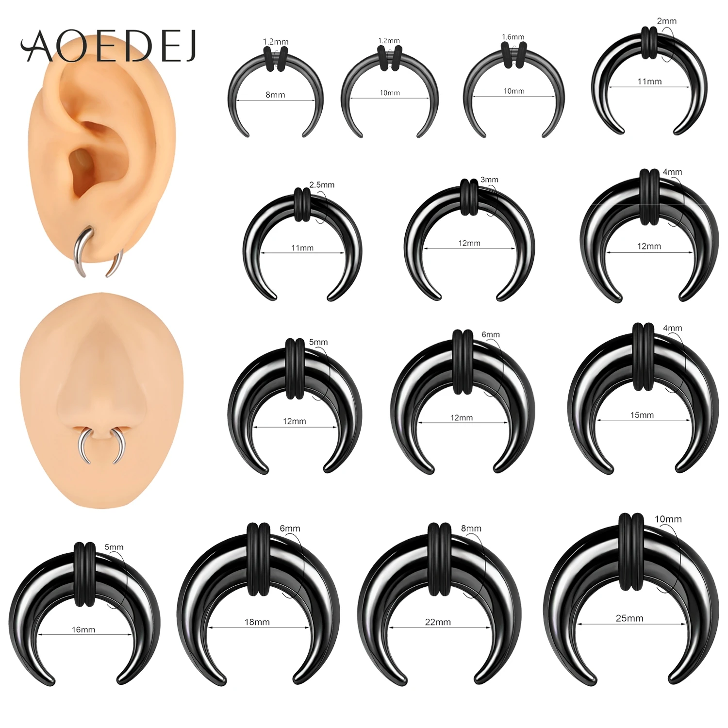 Aoedej 1 Stück Edelstahl Nasenring 8-25mm Hufeisen form Septum Ringe Farbe Nasen stecker Ohrring Punk Körper Piercing Schmuck – Detail 6